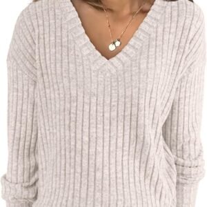 ANRABESS Long Sleeve Shirts for Women V Neck Casual Fall Tops Loose Fit Lightweight Sweaters Tunic Fashion 2024 Clothes